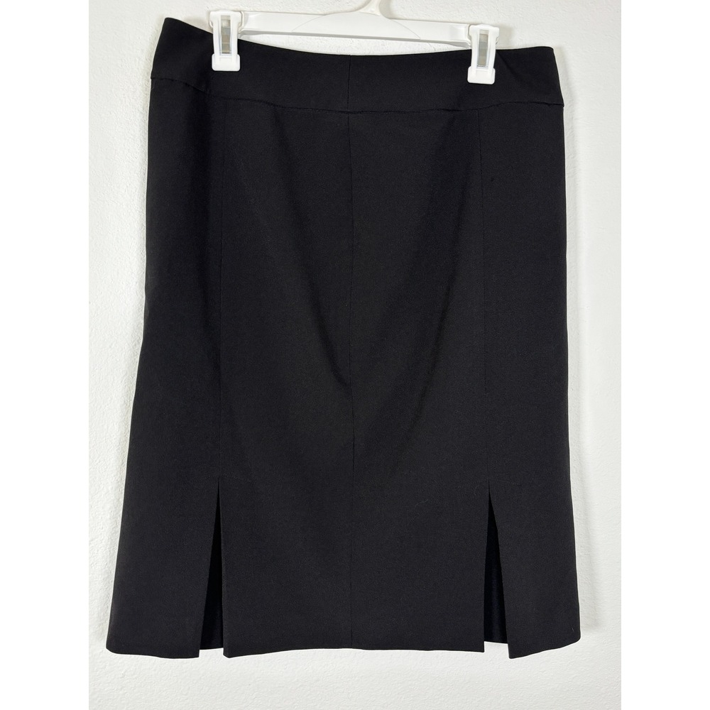 Black Knee Length Pencil Skirt with Front‎ Kick Pleats Office Professional Wear